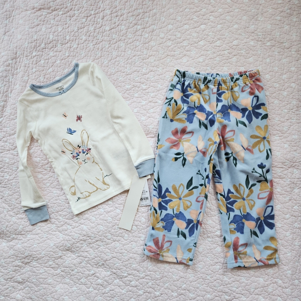 NWT Carter's Pajamas Girl's 4T 4 Toddler Fleece Pants Bunny